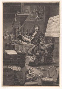 Zenginliğin tehlikeleri hakkında uyarı veren altın terazi by Pierre Landry (attributed to)