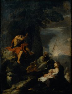 Vaftizci Yahya vahşi doğada vaaz veriyor (tuval üzerine yağlı boya) by Pierre Louis Cretey or Cretet