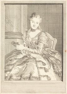 Bayan de M ... bir balo elbisesi içinde by Pierre Louis de Surugue after Charles Antoine Coypel