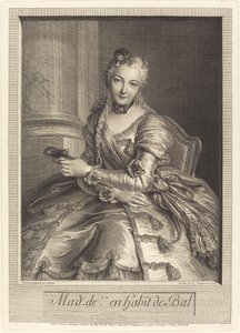 Bayan de M ... bir balo elbisesi içinde by Pierre Louis de Surugue after Charles Antoine Coypel