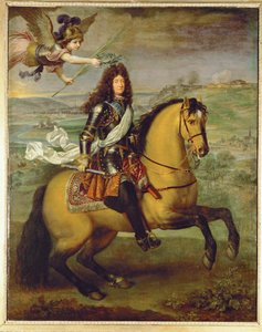 Louis XIV at sırtında, zaferle taçlandırılmış ... (tuval üzerine tablo) by Pierre Mignard