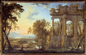 Harabeler ve Papazlar ile Manzara Tablosu Pierre Patel the Pere (1605-1676) 17. yüzyıl Güneşi. 0,53x0,83 m