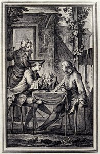 kulak yapıcı veya midye tamir eder. Jean de La Fontaine, Amsterdam 1776 tarafından “Masallar ve mısralarda kısa öyküler”de. PPChoffard tarafından resmedilmiştir.