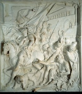 Büyük İskender (MÖ 356 - MÖ 323), fıçısında Yunan filozof Kinik Diogene (MÖ 413 - MÖ - 327) ile tanışır”” Pierre Puget (1620-1694) tarafından bas kabartma mermer 1693. Salle des cent Suisse