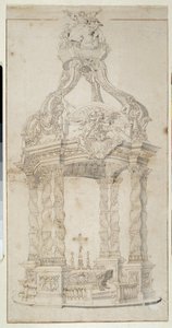 Mimarlık: “Altar ve badalquin projesi” (çizim) by Pierre Puget