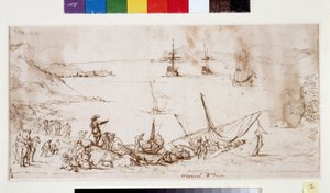 Ciotat körfezinde yatılı askerler (kağıt üzerinde mürekkep ve kalem) by Pierre Puget
