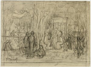 Sanatın ve İlham Perilerinin Sevgilisi Kutsal Koru için kompozisyon çalışması by Pierre Puvis de Chavannes