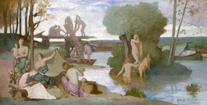 The River, 1864 dolayları (kağıt üzerine yağlı boya, tuval üzerine serilmiş) by Pierre Puvis de Chavannes