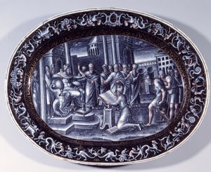 Saphan diz çökmüş Josias the Livres de la Loi Plat e-postasını, Pierre Reymond tarafından altınla zenginleştirilen (1537 ve 1584 arasında aktif) okur 1578 Paris, Musee du Louvre