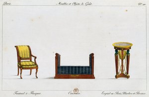 Flanşlı koltuk, ikili koltuk ve üç ayaklı masa, plaka 211, Collection de meubles et object de gut (Mobilya ve zevk objeleri koleksiyonu) by Pierre de La Mesangere