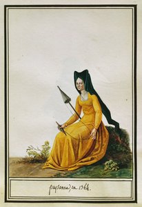 Fransız kadın çiftçi iplikçiliği, Pierre Antoine Leboux de La Mesangere (1761-1831), suluboya by Pierre de La Mesangere