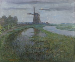 Nehir kıyısındaki Oostzijdse Değirmeni, 1903 dolayları (tuval üzerine yağlı boya) by Piet Mondrian