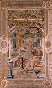 Flaman halısı. Vertumnus ve Pomona.Vertumnus serisi bir çiftçiye dönüştü. Serinin ikinci halısı. Sol kısım Daphne