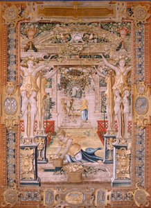 Flaman halısı. Vertumnus ve Pomona.Vertumnus serisi bir çiftçiye dönüştü. Alt sınırın orta kısmında Jüpiter