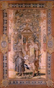 Flaman halısı. Vertumnus ve Pomona Serisi. Vertumnus bir savaşçıya dönüştü. Serinin dördüncü halısı. Pieter Coecke van Aelst