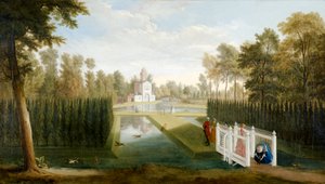 Bagnio (Cascina) Chiswick Evi'nin arkasına doğru Chiswick Bahçeleri'nden bir görünüm (tuval üzerine yağlı boya)