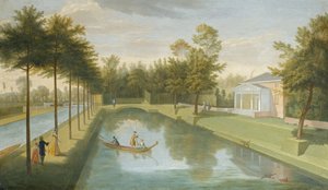 Havzası ve uzun kanalı ile su kenarındaki Tapınağın görünümü, Chiswick Villa (tuval üzerine yağlı boya)