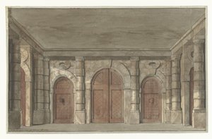 Hapishane sundurması için bir sahne seti tasarımı (?) by Pieter Barbiers (I)