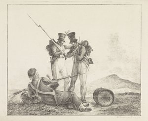 Savaş alanında üç asker by Pieter Bartholomeusz. Barbiers