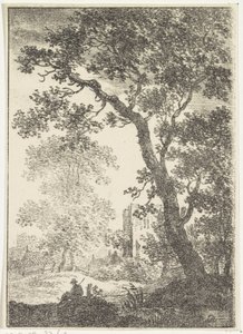 Harabe ve oturan figürlü manzara by Pieter Bartholomeusz. Barbiers