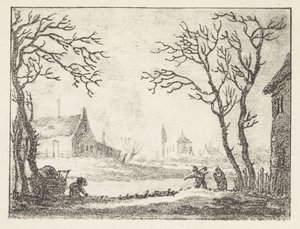 Evler ve rakamlar ile kış manzarası by Pieter Bartholomeusz. Barbiers
