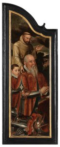 Bakire, Aziz John ve Mecdelli Meryem ile Çarmıhtaki İsa'nın sol paneli (panel üzerine yağlı boya) by Pieter Claeissens
