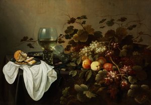 Meyve ve Roemer ile Natürmort - Peinture de Pieter Claesz (c. 1597-1660) - 1644 - Tuval üzerine yağlı boya - 104,5x146 - Szepmuveszeti Muzeum, Budapeşte by Pieter Claesz