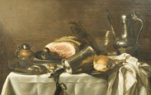 Jambonlu Natürmort (tuval üzerine yağlı boya) by Pieter Claesz