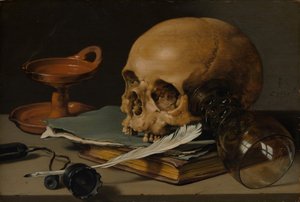 Kafatası ve Yazı Tüylü Natürmort, 1628.