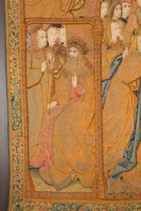 Flaman halısı. Duyuru. Detay, c.1502-04 (altın, gümüş, ipek ve yün) by Pieter Coecke van Aelst