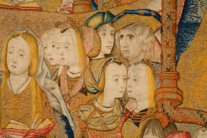 Flaman halısı. Duyuru. Detay, c.1502-04 (altın, gümüş, ipek ve yün) by Pieter Coecke van Aelst