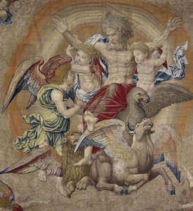 Üçlü Birlik olarak bilinen dördüncü havarilerin (tetramorfos) sembolleriyle Baba Tanrı by Pieter Coecke van Aelst