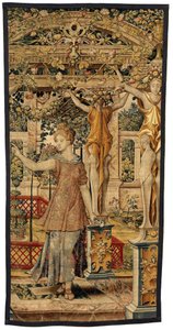 Vertumnus ve Pomona: Vertumnus bir çiftçiye dönüştü, yaklaşık 1550 (altın, yün ve ipek) by Pieter Coecke van Aelst