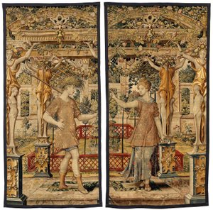 Vertumnus ve Pomona: Vertumnus bir çiftçiye dönüştü, yaklaşık 1550 (altın, yün ve ipek) by Pieter Coecke van Aelst