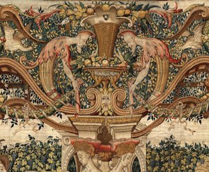 Vertumnus ve Pomona: Vertumnus bir budayıcıya dönüştü, yaklaşık 1550 (altın, yün ve ipek) by Pieter Coecke van Aelst
