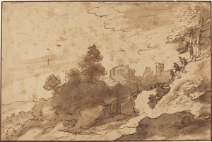 Arka Planda Köprü ve Harabeler ile Manzara by Pieter Dircksz Santvoort