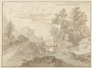 Dar bir köprüde iki figürlü dağ manzarası by Pieter Dircksz van Santvoort (possibly)