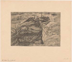 Bir hendekte demirli kürekli tekneler by Pieter Dupont