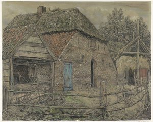 Önünde bir domuz ağılı olan büyük ahır by Pieter Dupont