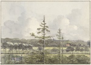 Çiftlikleri olan çayırların görünümü by Pieter Ernst Hendrik Praetorius