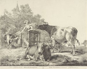 İnekler ve sütçü De Hollandsche Melk-koeijen/ Les vaches â lait hollandaises (nesne üzerindeki başlık) by Pieter Gerardus van Os