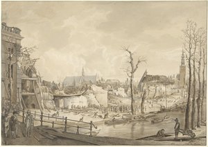 12 Ocak 1807'de Leiden'deki Barut felaketinden sonra Steenschuur'un kuzey tarafındaki kalıntılar by Pieter Gerardus van Os