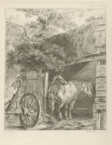 Bir ahırda iki at by Pieter Gerardus van Os