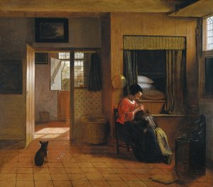 Çocuğunun Saçını Deşen Bir Anneyle İç Mekan Bir Annenin Görevi, 1659-1660