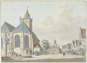 Kilise ve belediye binası ile Vlaardingen'deki pazar by Pieter Jan van Liender