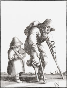 Çocuklu sakat dilenci (gravür) by Pieter Jansz (after) Quast