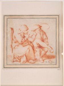 Oturan Yaşlı Köylü Çift by Pieter Jansz. Quast