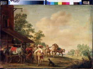 Forge (Bir Forge). At nalı takan bir nalbant (nalbant). Pieter Meulenaer tarafından boyama (Peter veya Pierre
