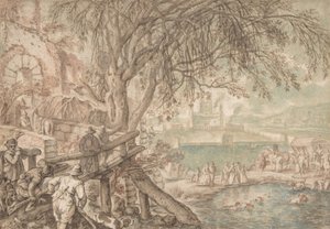 Avcılar ve Ekip, Köpekleri Bir Gölette Ördekleri Yakalarken Gözlemliyor Nisan Ayı, c1610-20. by Pieter Stevens
