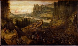 Filistliler ve İsrailliler arasındaki savaş: Saul ve yaveri kılıçlarının üzerine atılır. (tablo by Pieter Bruegel the Elder